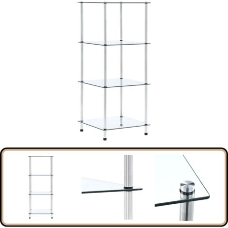 Regal mit 4 Ablagen Transparent 40x40x100 cm Hartglas - Glasregal - Modernes Regal - Transparentes Regal - Bücherregal - Deko Regal