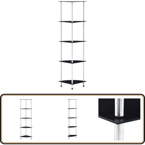 Regal mit 5 Ablagen Schwarz 30x30x130 cm Hartglas - Glastürchen - Bücherregal - Garderobe - Aufbewahrung - Dekoration