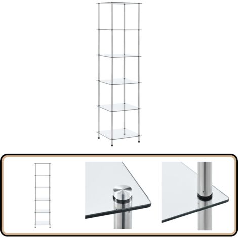 Regal mit 6 Ablagen Transparent 40x40x160 cm Hartglas - Glasregal - Bücherregal - Regal Transparent - Modernes Regal - Regal Aus Glas