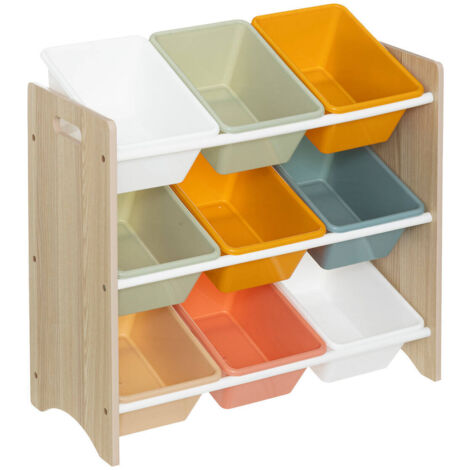 Regal mit Spielzeugkisten, 9 farbige Boxen, 60 x 29,5 x 66 cm