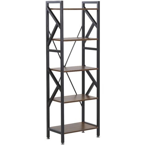 Regal schwarz / dunkler Holzfarbton 5 Fächer industrial Dale - Dunkler Holzfarbton