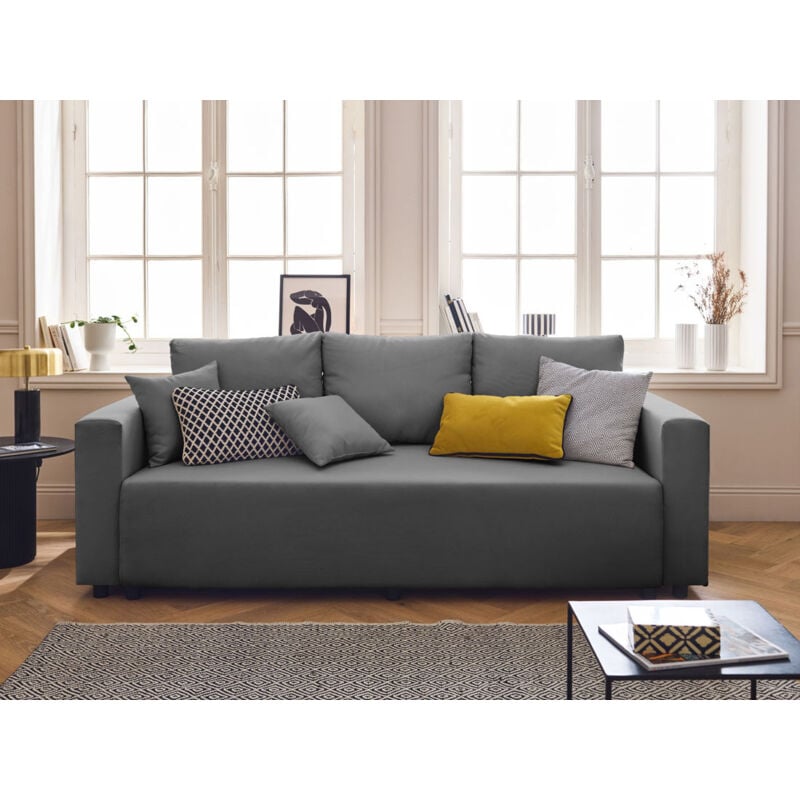 Bestmobilier - Regala - canapé 3 places - convertible avec coffre - en tissu - gris
