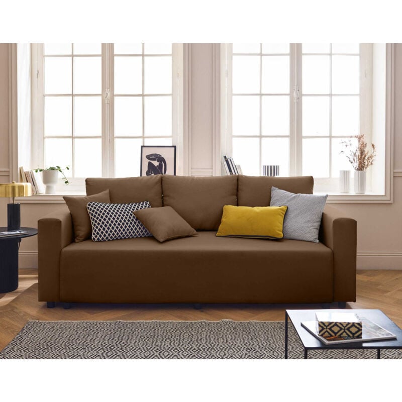 Bestmobilier - Regala - canapé 3 places - convertible avec coffre - en tissu - marron