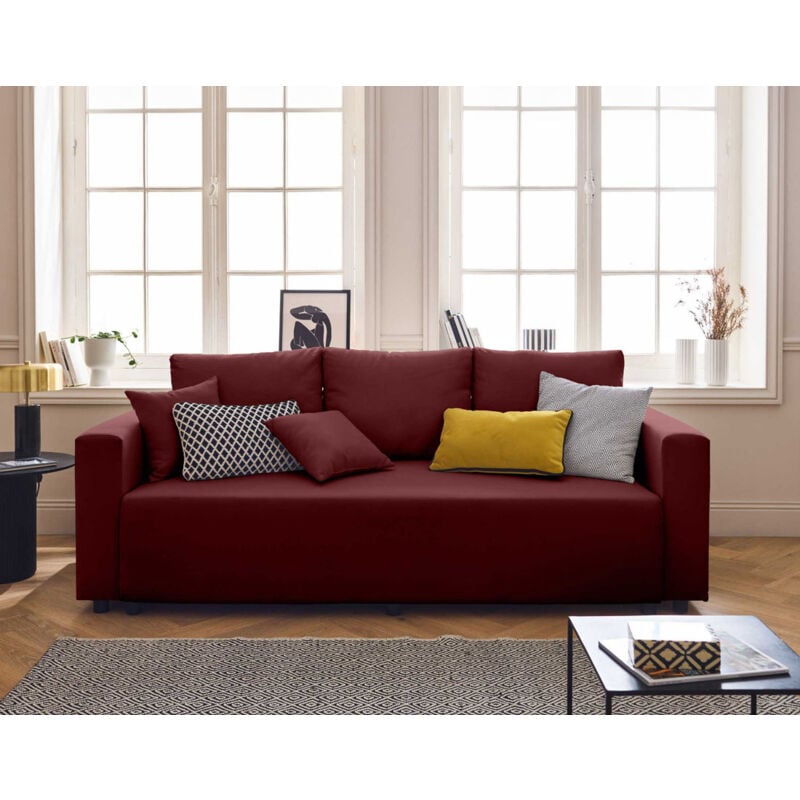 Bestmobilier - Regala - canapé 3 places - convertible avec coffre - en tissu - rouge