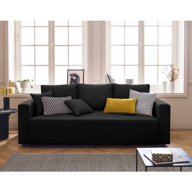 Bestmobilier - Regala - canapé 3 places - convertible avec coffre - en tissu - noir