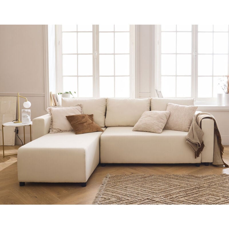 Bestmobilier - Regala - canapé d'angle réversible - 4 places - convertible avec coffre - en tissu - beige