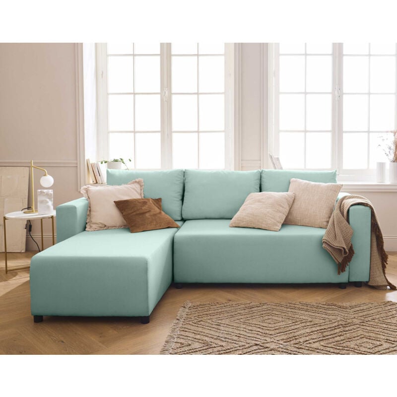 Bestmobilier - Regala - canapé d'angle réversible - 4 places - convertible avec coffre - en tissu - bleu ciel