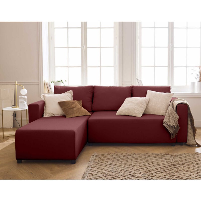 Bestmobilier - Regala - canapé d'angle réversible - 4 places - convertible avec coffre - en tissu - rouge