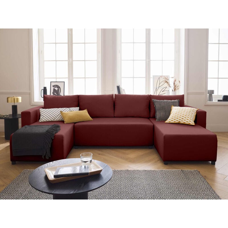 Bestmobilier - Regala - canapé panoramique - 7 places - convertible avec coffre - en tissu - rouge