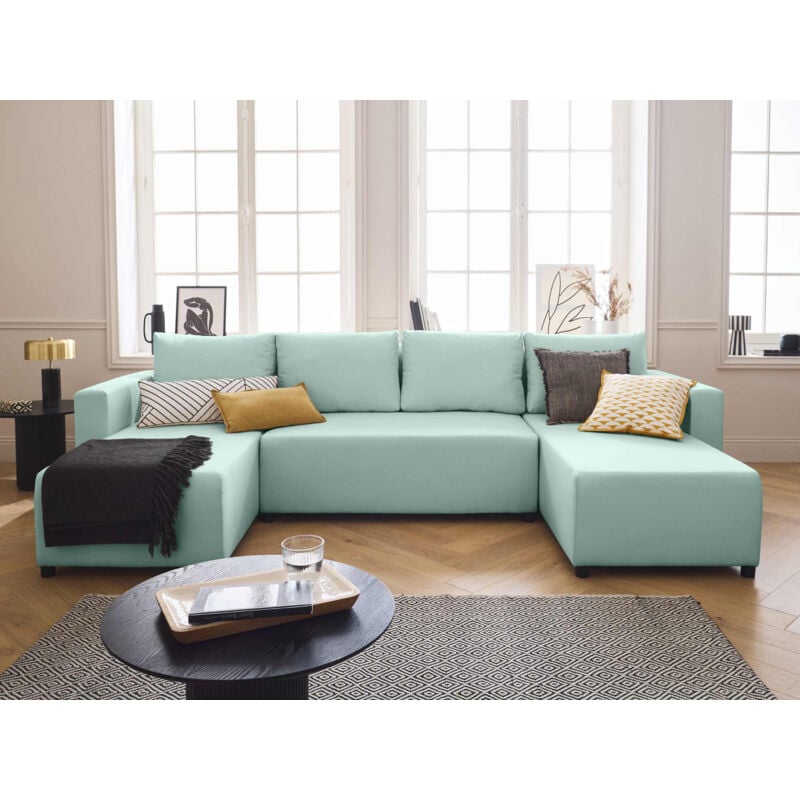 Bestmobilier - Regala - canapé panoramique - 7 places - convertible avec coffre - en tissu