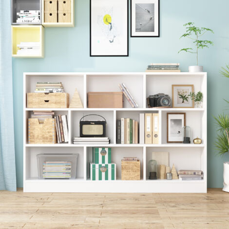 Regale,Bücherregal,Bücherschrank mit 10 Fächern Standregal,Aufbewahrungsregal,24T x 140B x 104H cm für Wohnzimmer, Arbeitszimmer,Büro,Weiß