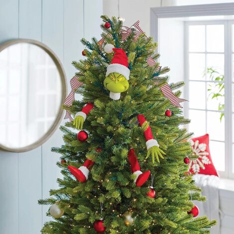 Regali di decorazioni per l'albero di Natale, puntale per l'albero di Natale, testa/braccio/gamba dell'elfo per l'albero, gamba dell'elfo imbottita attaccata in cima, ornamenti con ganci per ghirlande