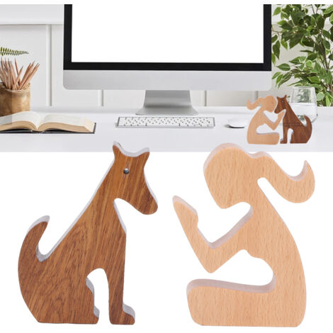 Regalo de recuerdo para perros: escultura hecha de madera de haya y avellano, 14 x 10,5 x 2 cm, con separador de montaje libre, juego de 2 piezas.