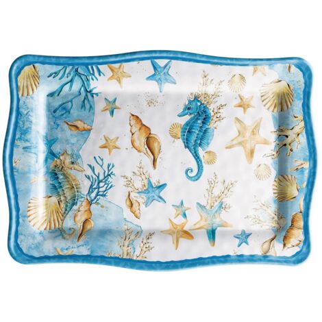Regalo Italiano Vassoio Rettangolare Melamina Shell 30 x 21 Cm H 2 Cm Blu 1 Pz