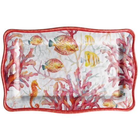 Regalo Italiano Vassoio Rettangolare Melamina Shell 36 x 23 Cm H 2 Cm Rosso 1 Pz