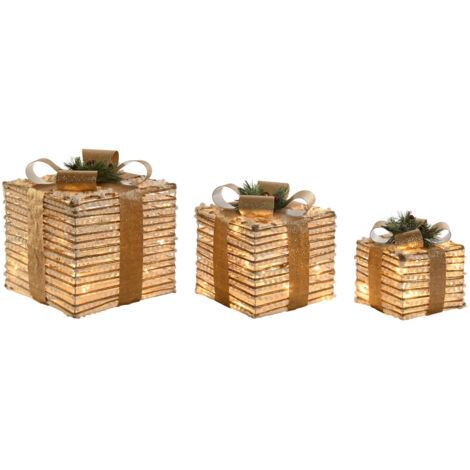 Regalo Set 3 Led Ratan 25X25X25 Blanco