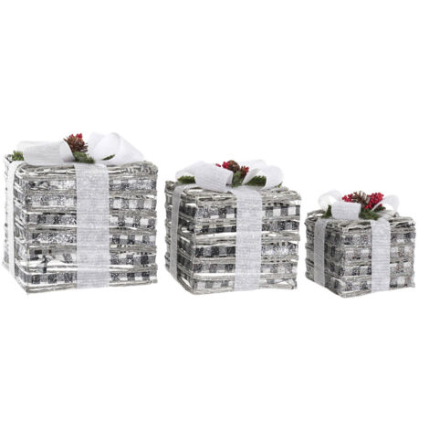 Regalo Set 3 Led Ratan 25X25X29 3Aa Nevado Blanco NV197621