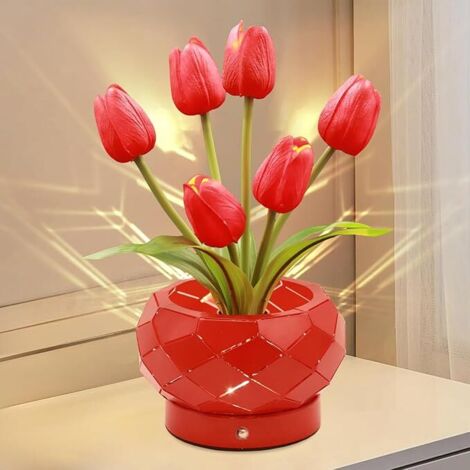 Regalos de cumpleaños para mujer Lámpara de flor de tulipán Lámpara táctil Luces con pilas 3 colores regulables Pequeña luz nocturna Regalos para mamá en el día de San Valentín Día de la Madre