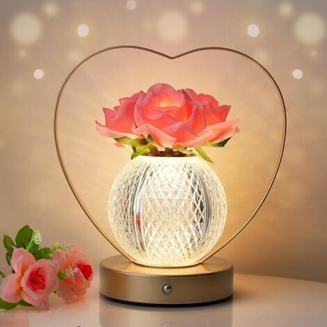 Regalos de cumpleaños para mujeres, lámpara de flores de rosas, luz nocturna portátil, lámpara táctil LED inalámbrica recargable, 3 colores, continuamente regulable, lámpara pequeña, regalos para madr
