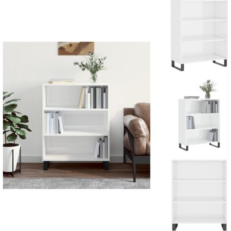 Regalschrank Hochglanz-Weiß 69,5x32,5x90 cm Holzwerkstoff - Sideboard - Wohnwand - Regal - Etagere - Wohnzimmermöbel