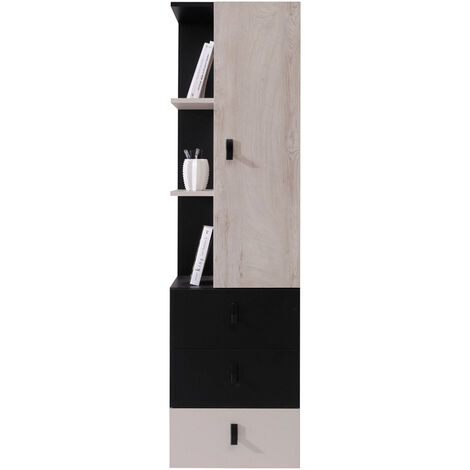 Regalschrank in schwarz mit Eiche und beige, PITTSBURGH-133
