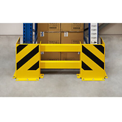 Regalschutz-Planken-Set, für Einfachregalreihe, Innenbereich, einstellbar von 900-1300 mm, beschichtet in gelb, mit schwarzen Streifen