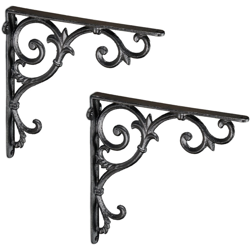 Relaxdays - 4 X Regalwinkel Antik, Regalträger Gusseisen, Barocke Ornamente, Winkel Für Regale, Vintage, Regalhalterung, Schwarz