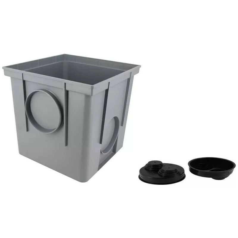 Nicoll - Regard d'interface rift Télécom 25x25x25cm D10cm gris clair avec 2 bouchons réducteurs doubles