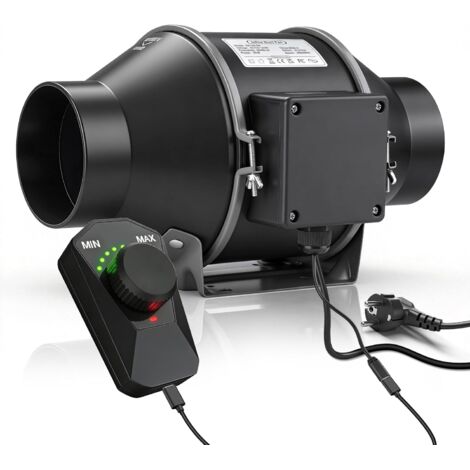 Regelbar Rohrventilator 100mm mit Inverter-EC-Motor, 360m³/h 3000 RPM Inliner Abluftventilator mit Drehzahlregler, 3m Kabel, Rauchabzug Rohrlüfter für Growzelte, Wachstumszelte, Keller, Belüftung