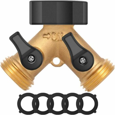 RegeMoudal Hose Splitter 2 Way Garden Hose Splitter, Y Connector Solid Brass Garden Hose Adapter Solid Brass Hose Splitter 2 Valves with 5 Rubber Washers