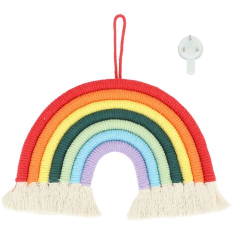 Regenbogenfarbener Makramee-Wandbehang mit 7 Farben und Fransen für Wohnzimmer, Schlafzimmer, Foto-Requisite BZ-701