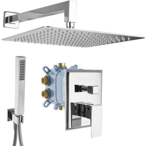 Regendusche Duscharmatur Unterputz mit Box eckig Messing Chrom