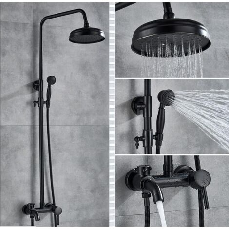 Regendusche Duschset Duschsystem Duscharmatur Rain Shower Set Dusch Armatur Antik Nostalgie Mit Handbrause Wandmontage Dusche Komplettes Edelstahl Massage Duschpaneel Retro Rund Schwarz