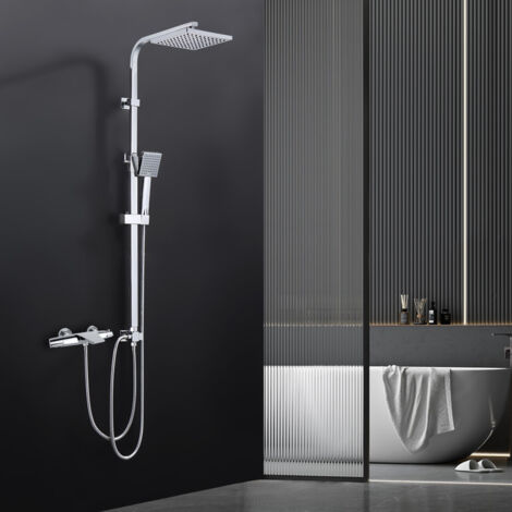 OHPA Regendusche ohne Armatur Chrom, Duschsystem Edelstahl Duschset ideal zum Nachrüsten, Verstellbare Duschsäule Ohne Thermostat Duschset Eckig 20x20 cm