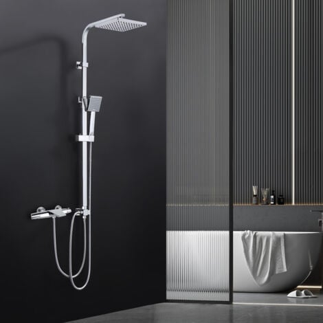 OHPA Regendusche ohne Armatur Chrom, Duschsystem Edelstahl Duschset ideal zum Nachrüsten, Verstellbare Duschsäule Ohne Thermostat Duschset Eckig 20x20 cm