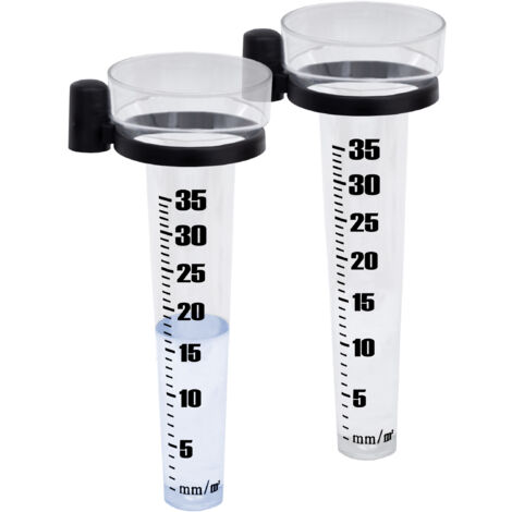 Regenmesser 25 cm mit Skala und Halterung - 2er Set - Niederschlagsmesser aus Kunststoff für Wetterstationen - Wassermengenmesser Wetterstation Zubehör Pluviometer Ombrometer Regenmengenmesser
