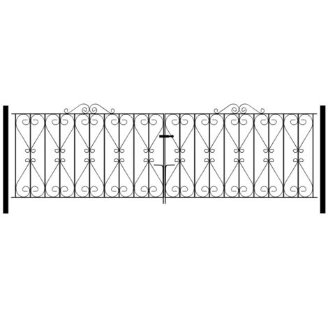 Regent Scroll Double Driveway Gate - Solid Steel - Fits Gap of 3048 mm x 914 mm High - Electro Galvanised/Black Powder Coated