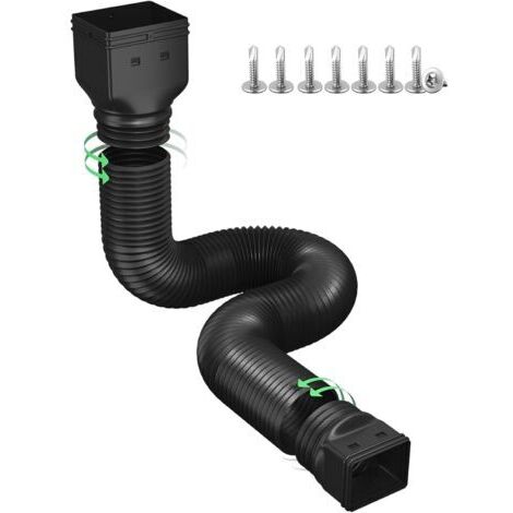 Regenwasserablaufschlauch aus Kunststoff – 10,16 x 7,62 cm Vierkantanschluss, flexibel und dehnbar – 1 Stück, schwarz, 1,5 Meter