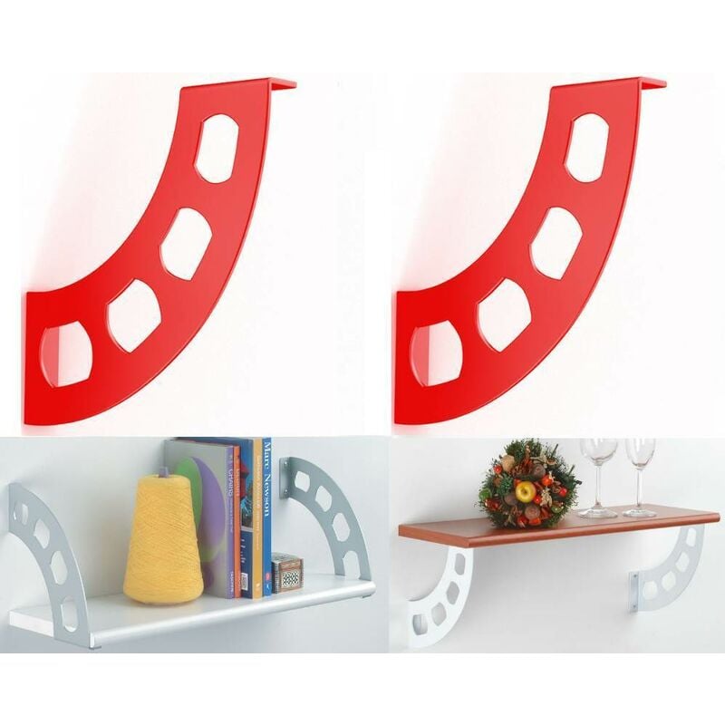 Image of Reggimensola design reggi mensola mensole legno boomerang rosso doppio utilizzo