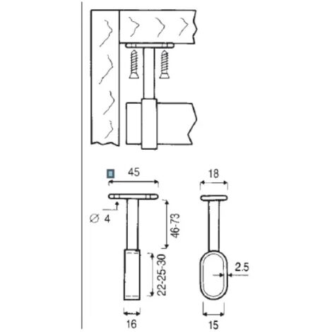 REGGITUBO FINALE CIECO CROMATO REGOLABILE 30X15 mm