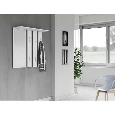 REGGY - Appendiabiti da parete + specchio grande - 6 ganci doppi - Mensola - Mobili ingresso - 85x82x15cm