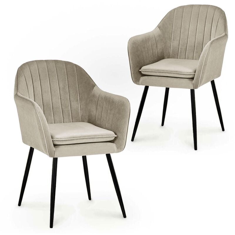 regina - lot de 2 chaises avec accoudoirs en velours beige pieds noirs - beige