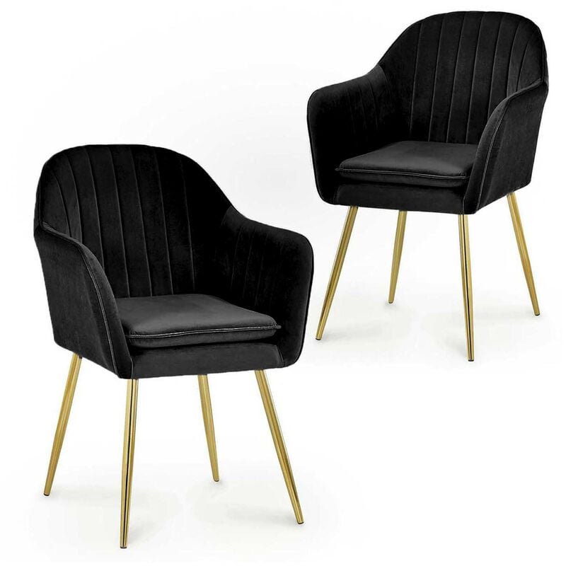 regina - lot de 2 chaises avec accoudoirs en velours noir - noir
