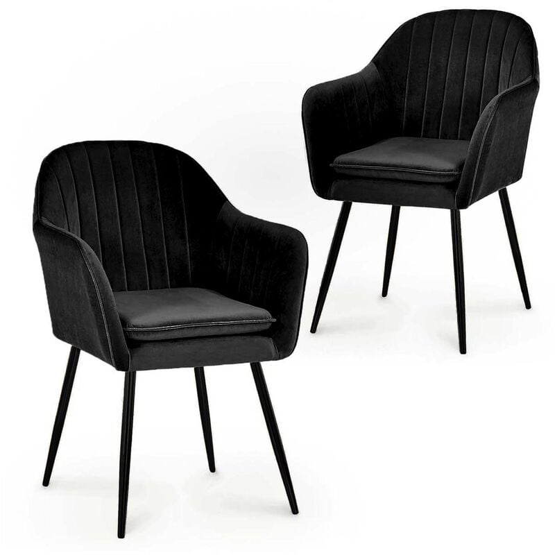 regina - lot de 2 chaises avec accoudoirs en velours noir pieds noirs - noir