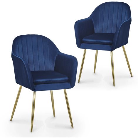 REGINA - Lot de 2 chaises design avec accoudoirs en velours bleu - Bleu