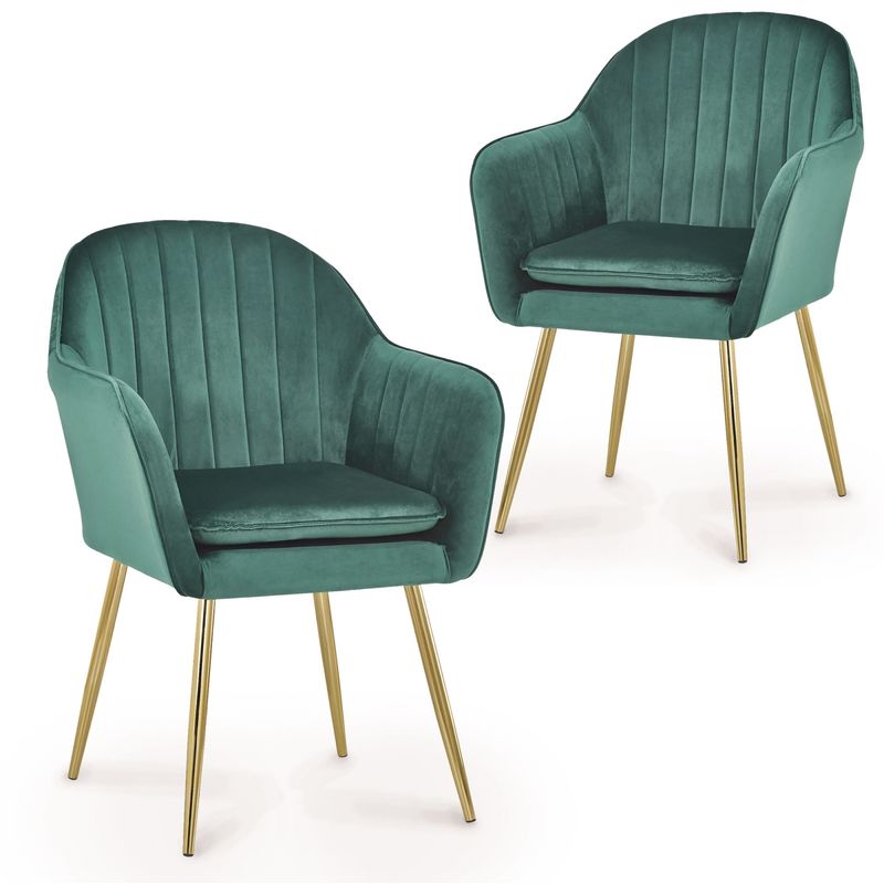 mobilier deco - regina lot de 2 chaises design avec accoudoirs en velours vert vert