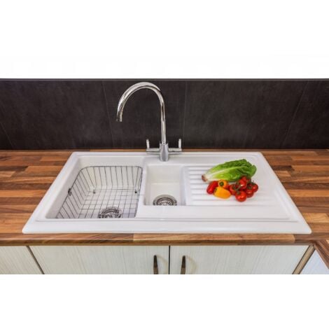 Reginox Ceramic 1.5 Bowl Kitchen Sink Reversible Waste