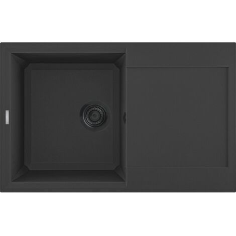 Reginox Einbauspüle mit Abtropffläche Bari 10 - robuste Granitspüle, Spülbecken inklusive Siebkorbventil, Granit nero-black