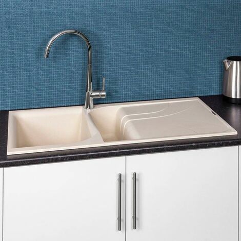Reginox Elleci EGO475 Kitchen Sink 1.5 Bowl Cream Granite Inset Reversible Waste