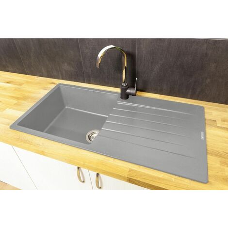 Reginox Harlem10 Silver Grey 1 Bowl Kitchen Sink Drainer Granite